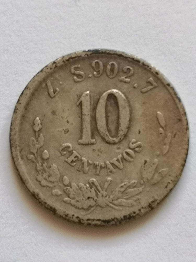 Mexico, silver 10 Centavos 1884,double strike