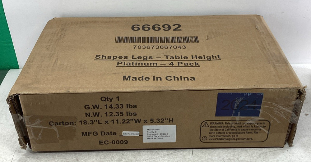 MooreCo 66692 Platinum Adj. Table Legs Table Height 4 Pk Triangular Base 16"-27"