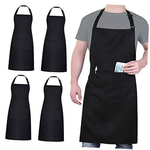 4 Packs Chef Apron Waterproof Apron, Adjustable Aprons Polyester Blend Black