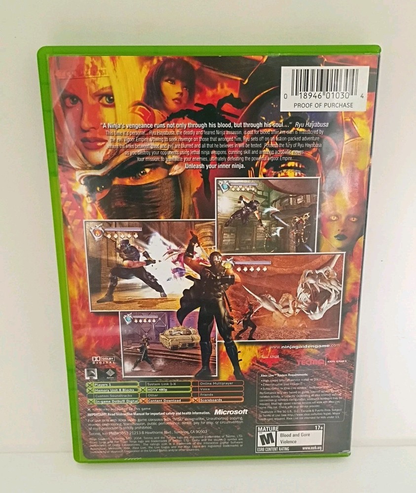 Ninja Gaiden Microsoft Original XBOX Complete CIB + Clean Reg Card Tested
