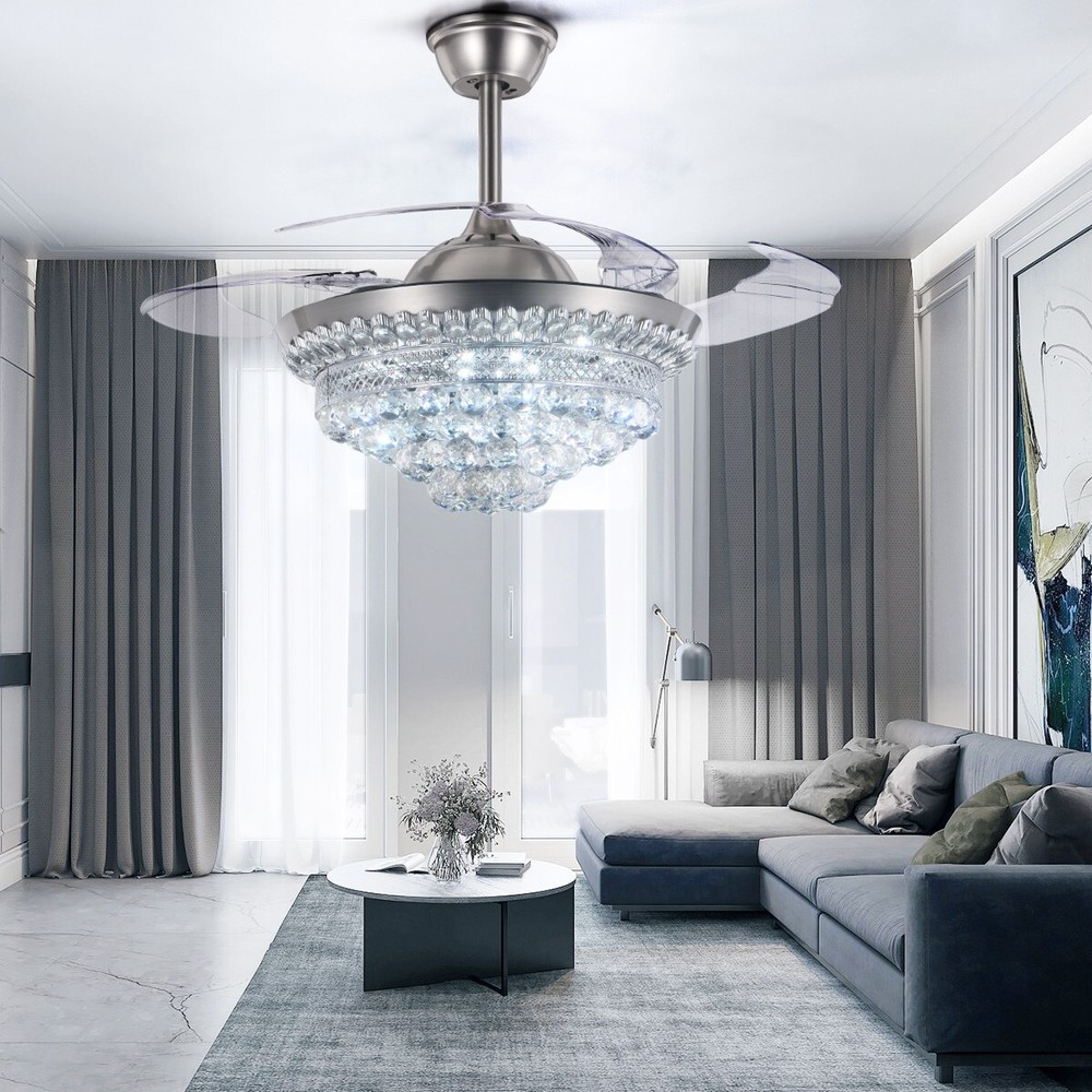 42" invisible crystal ceiling fan light remote control three colors Scalable
