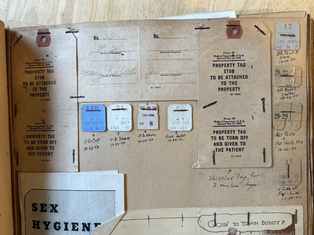 WWII US Scrap book of Robert Joseph May Photos, ID’s, Menu’s, Booklets,