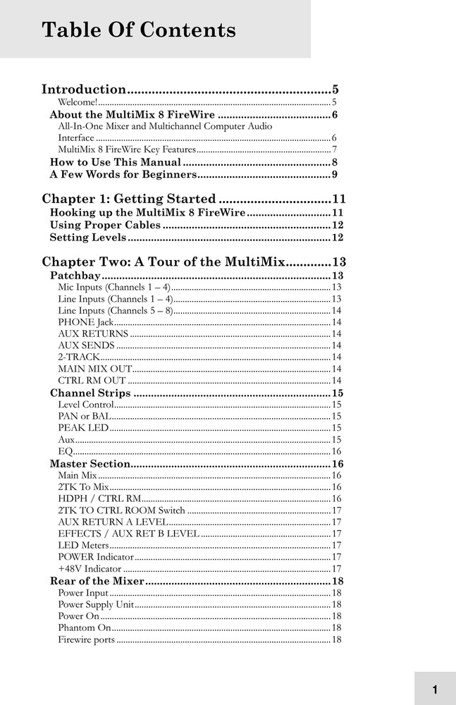 Alesis MultiMix 8 — Reference Manual User Guide — 60 Pages — USA Made