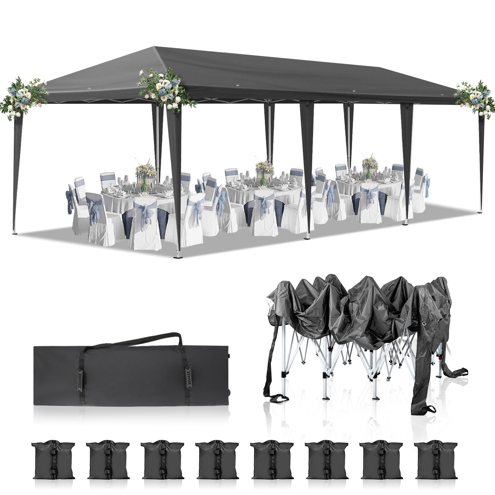 10x30ft Outdoor Pop Up Canopy, Canopy Tent for Party Camping,Sadbag,on Wheel