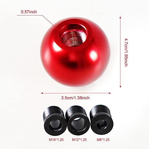 Universal Round Ball Gear Shift Knob,Chrome Finish Aluminum Shifter Knobs Red