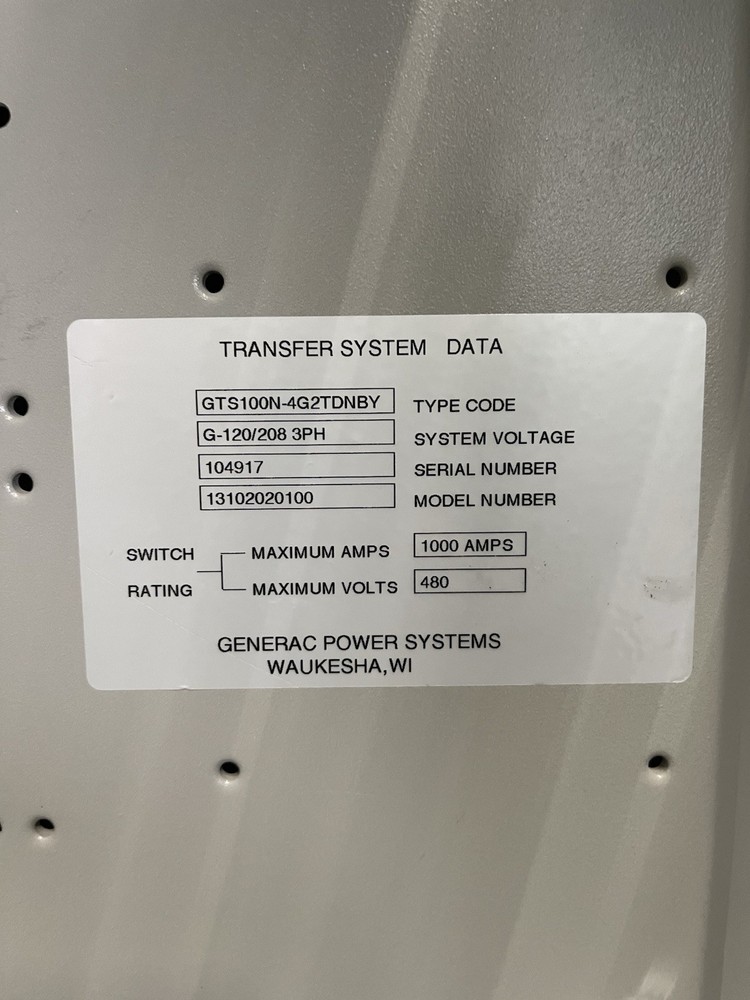1000 Amp Generac GTS Automatic Transfer Switch - 120/208v 3 Phase 4-Wire