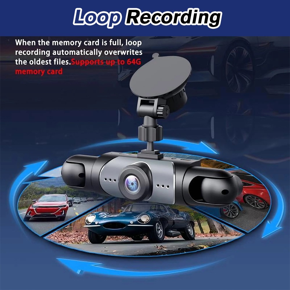 360° 4 Channel 1080P HD Car Dash Cam Front and Rear Inside Left Right + Camera