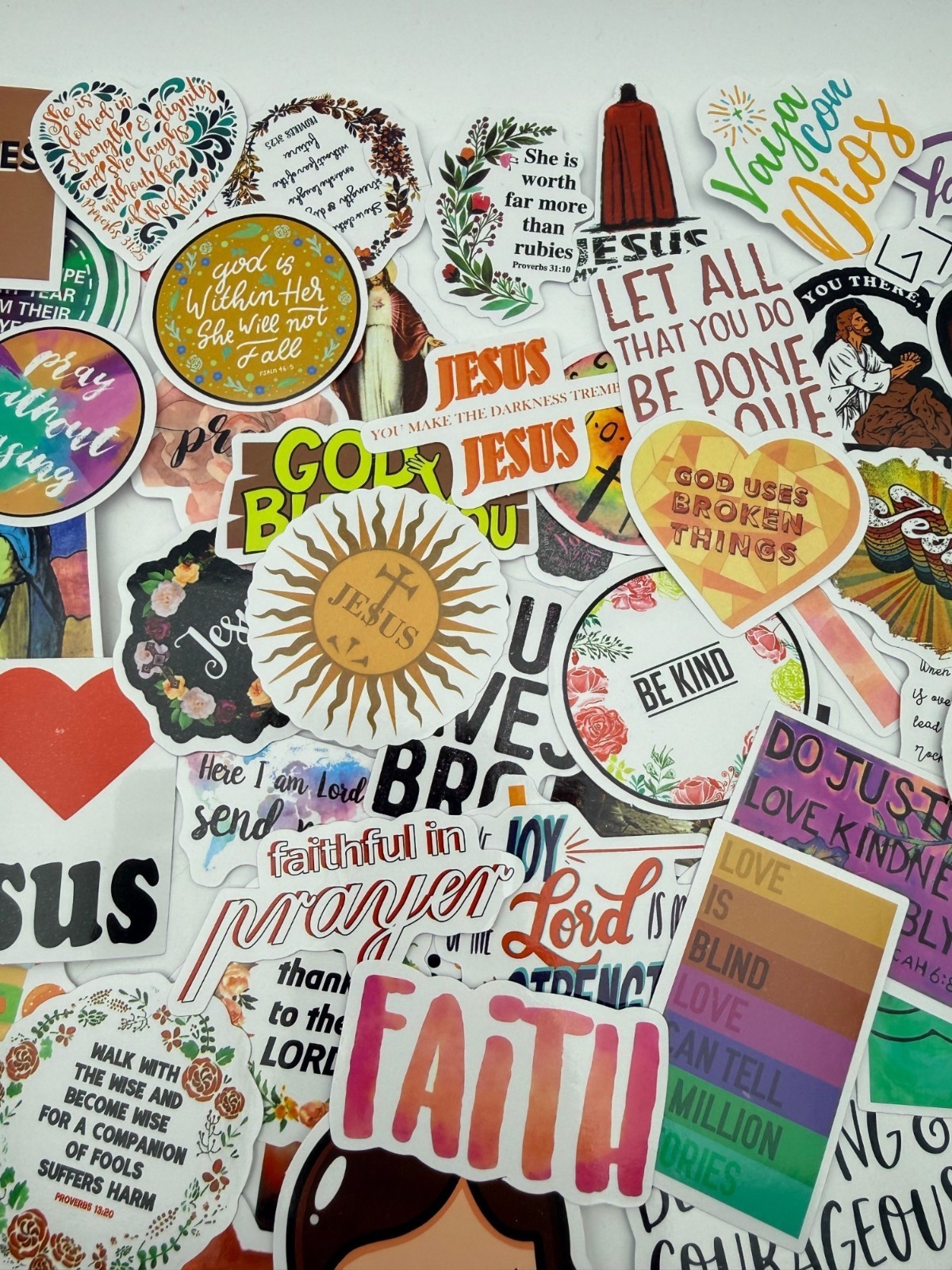 20 Stickers Christian Faith God Jesus Motivational Designs Journals Laptops Gift