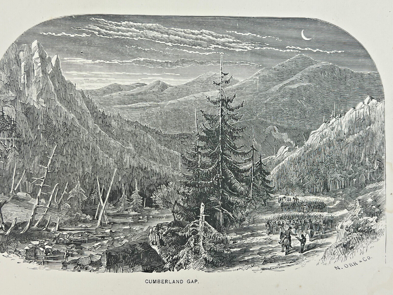 Antique 1850s Cumberland Gap Civil War Print Engraving Nathaniel Orr
