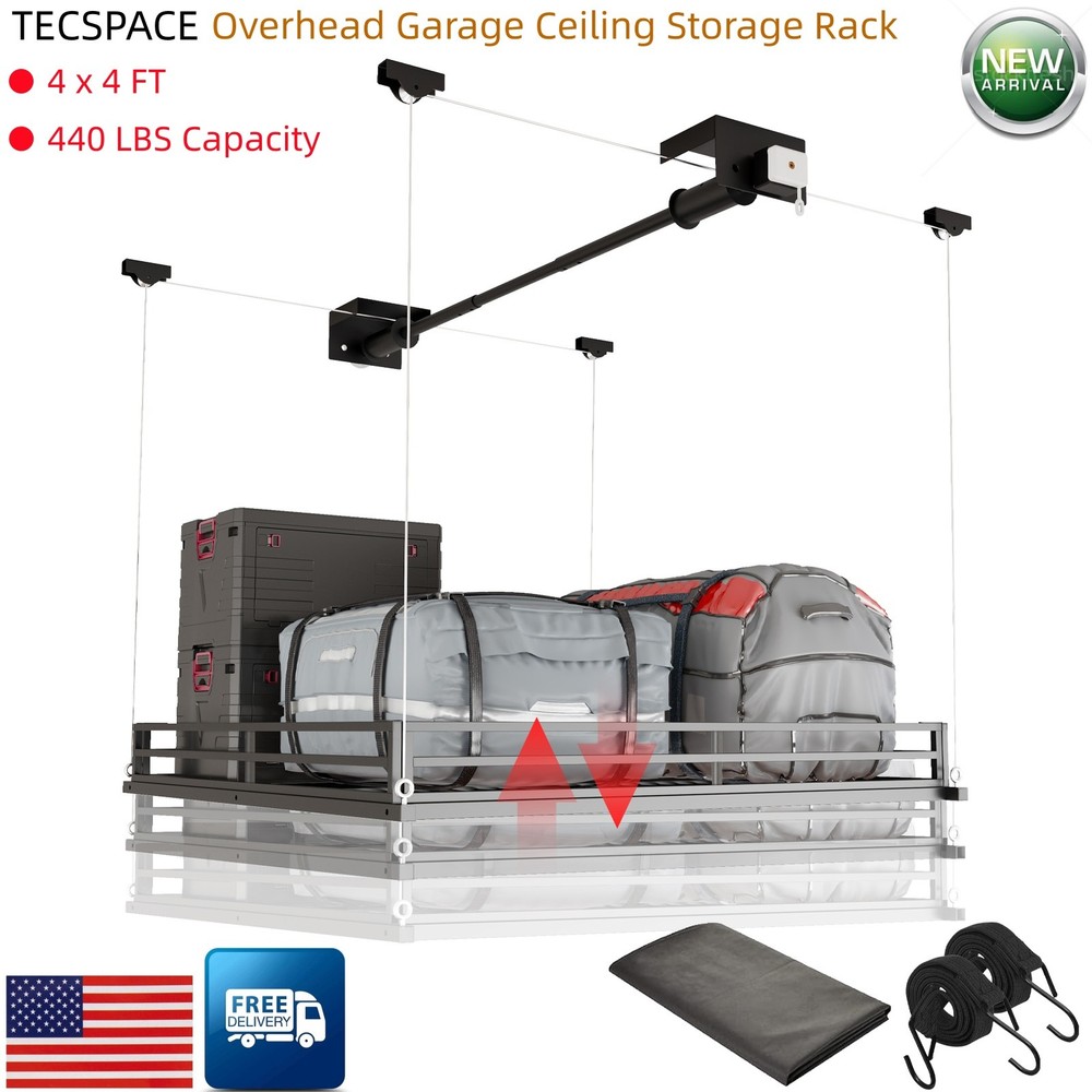 TCESPACE Heavy-Duty 4x4 FT Overhead Garage Ceiling Storage Rack (Basic Style)