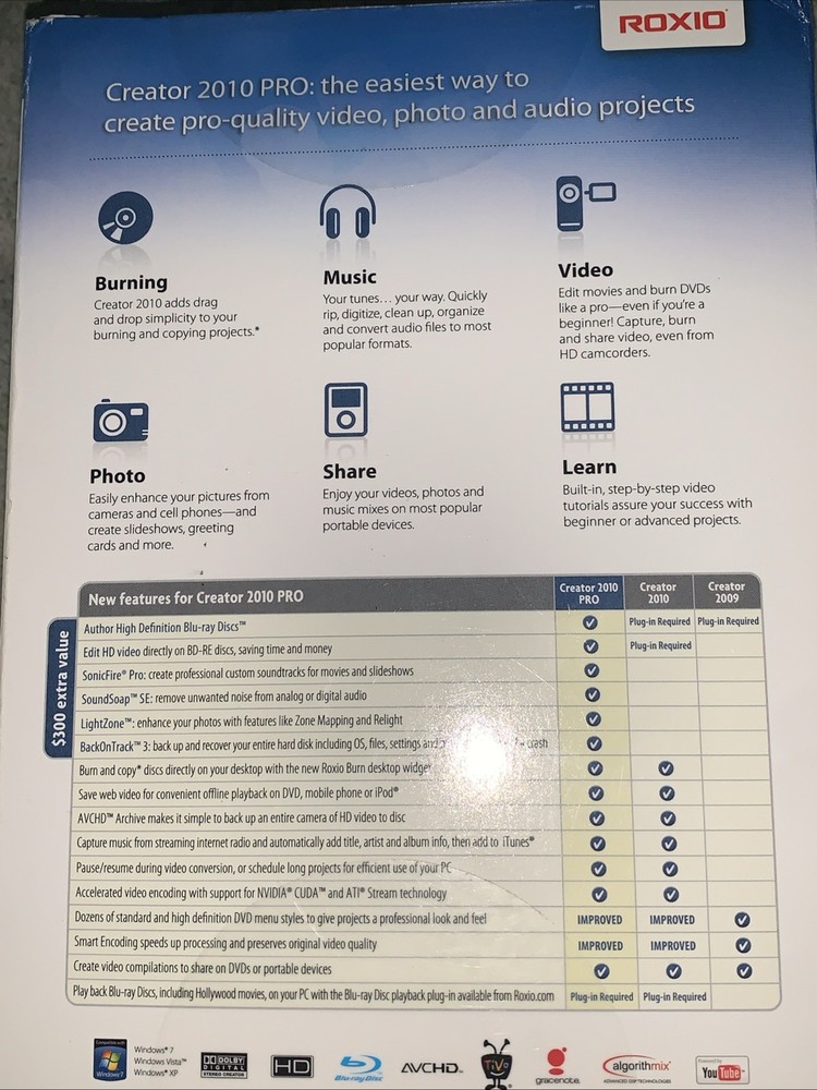 Roxio Creator 2010 Pro Installation DVD Disc Set Photo Video Burning Software