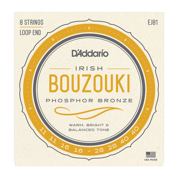 D'Addario EJ81 Irish Bouzouki Strings; 8-string set loop end gauges 11-40