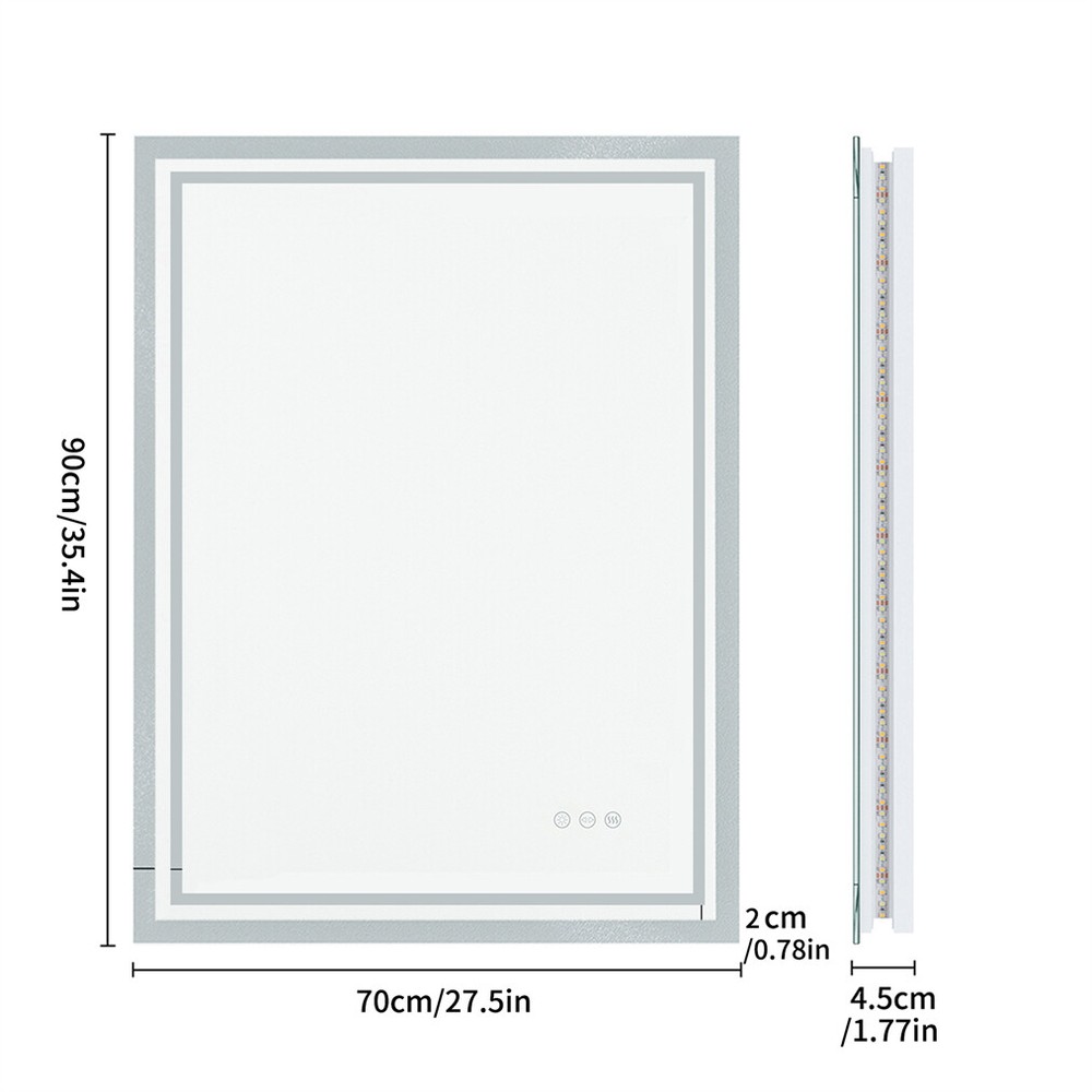 Rectangle Slim LED Bathroom Mirror Hanging Makeup Mirror Demister Sensor Switch