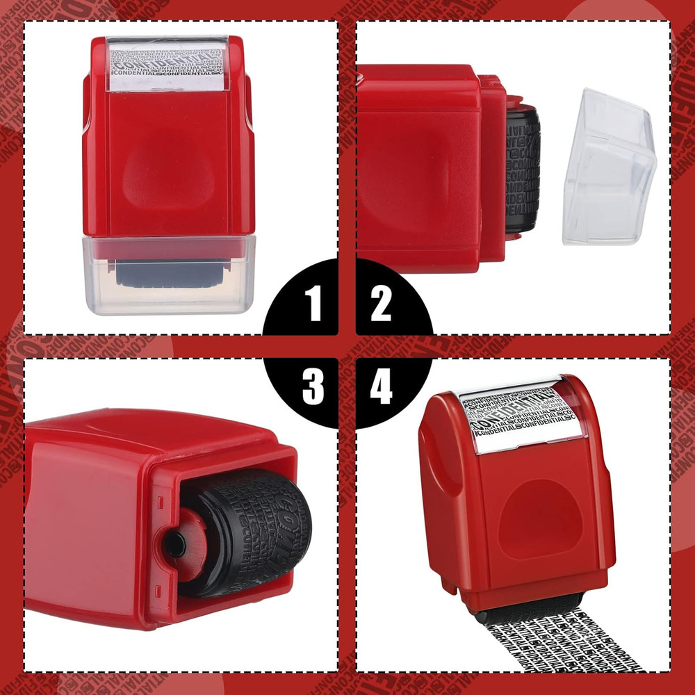 2 Pack Identity Protection Roller Stamp with 4 Pack Refill Ink for Data Security