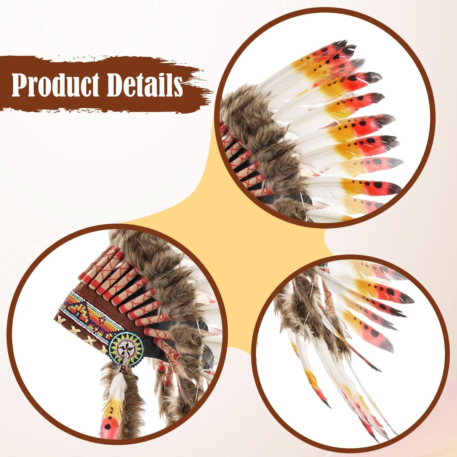 Indian Chief Feather Headdress Hat Headwear for Masquerade Fancy Dress Dance