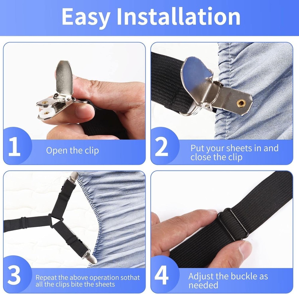 Bed Sheet Straps,4+1Pcs Fitted Sheet Clips Holder,Elastic Adjustable Sheet Strap