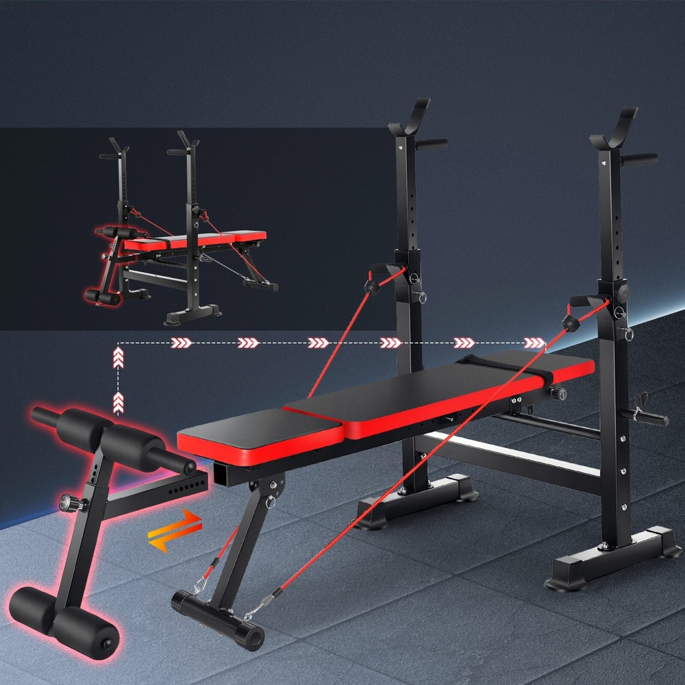 Adjustable Weight Bench Set with Squat Barbell Rack and Removable Foot Bracket