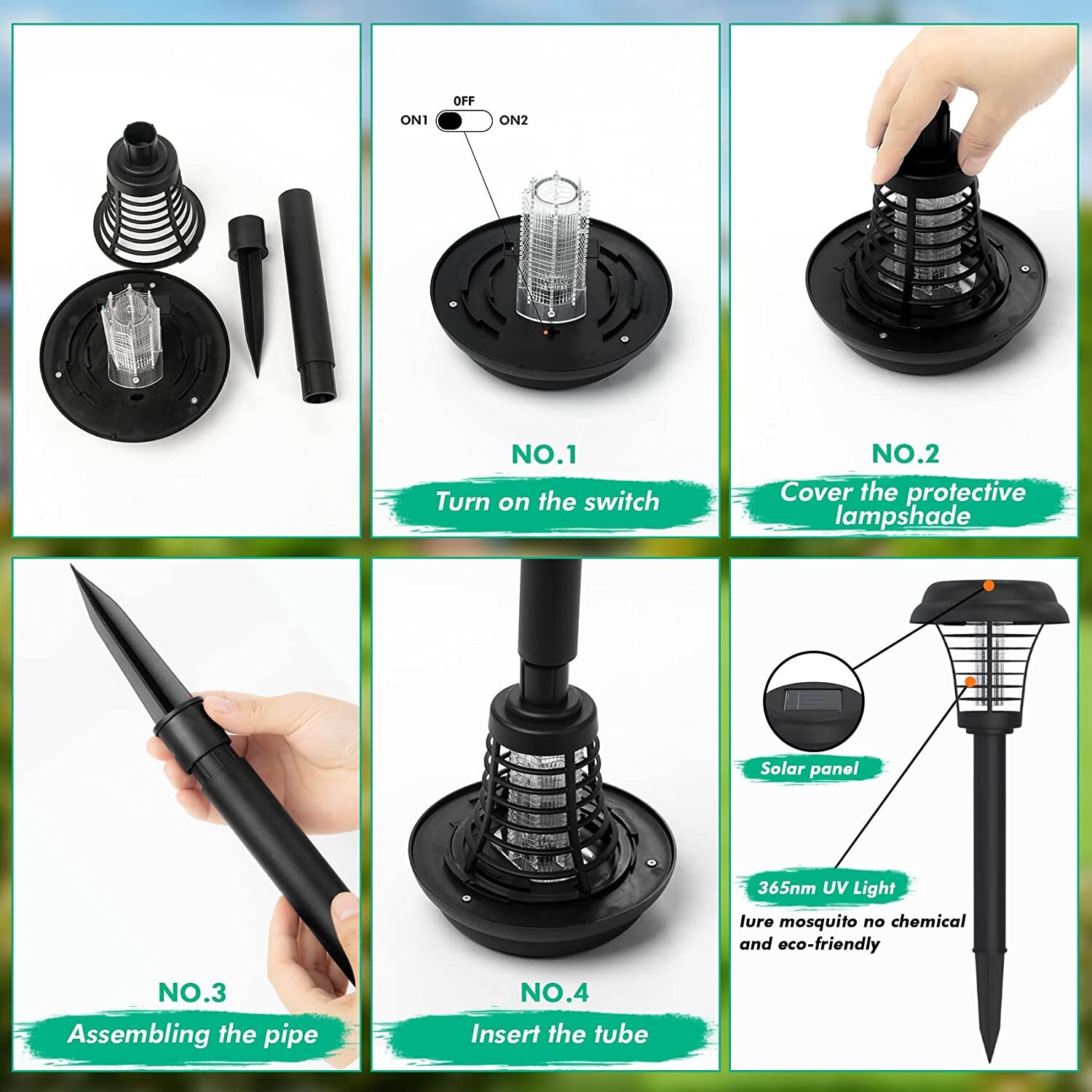 4x Solar Powered Zapper Lamp Light Outdoor Mosquito Fly Bug Insect Killer Trap