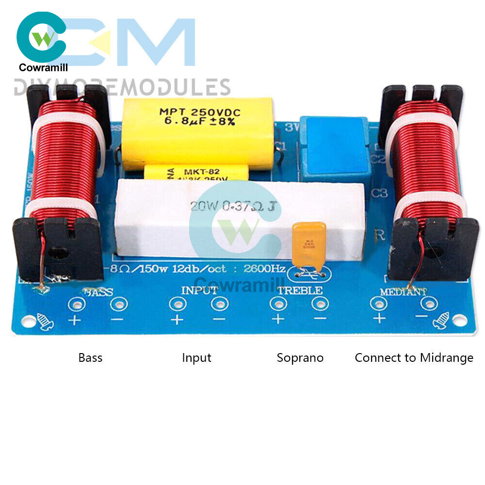 3 Way 120W Audio Filter Treble Midrange Bass Speaker Crossover Frequency Divider