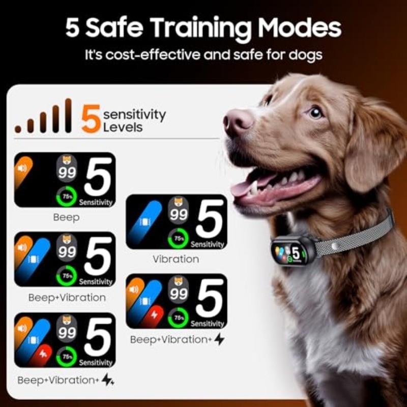 Bark Collar, Automatic Dog Barking Collar with Beep, Vibration, 5 Sensitivity Le