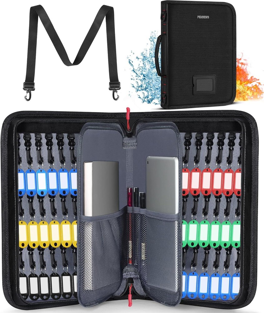 Key Organizer Case - Fireproof & Waterproof Key Bag with 54 Key Tags - Large