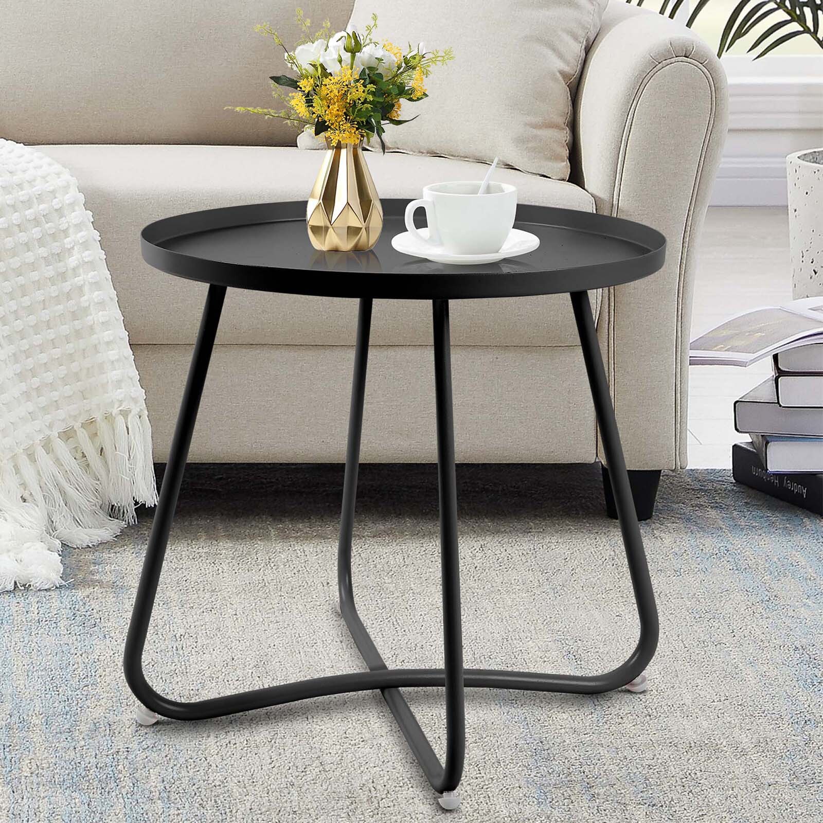 Outdoor Side Tables Small Round Metal End Table Portable Indoor for Patio Yard