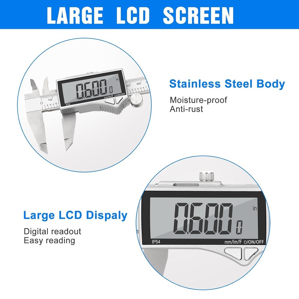 Digital Caliper Tool 6 Inch LCD Stainless Steel