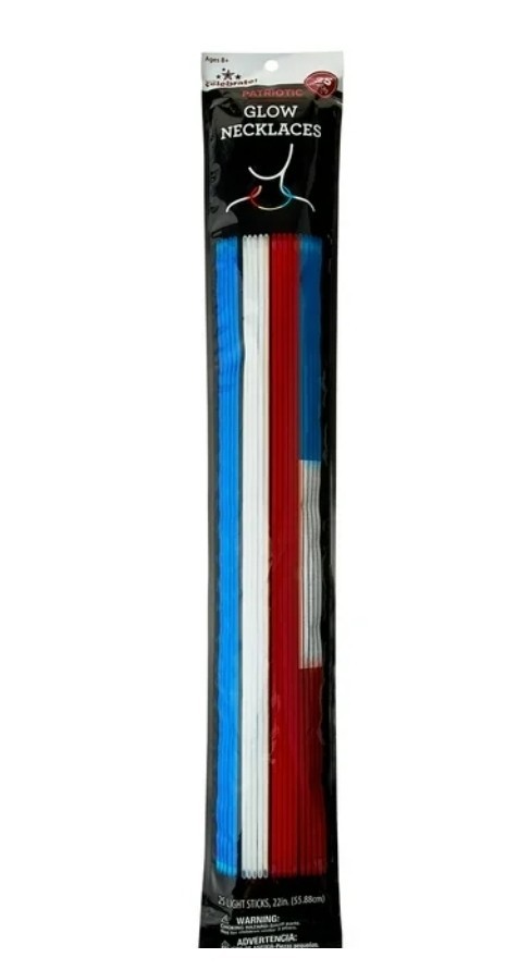 Patriotic Glow Necklaces, 25 Count 4th Of July Party Red, White, And Blue 22in