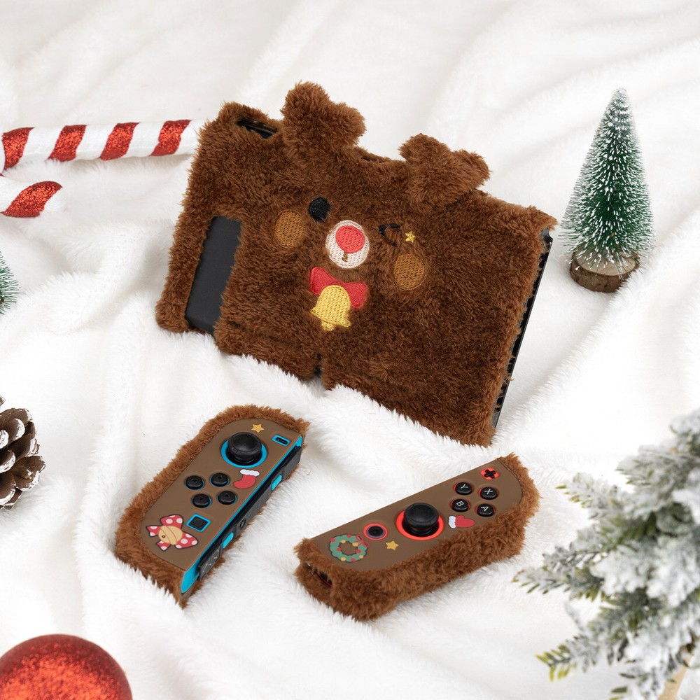 Plush Protective Case Cover Compatible with Nintendo Switch and JoyCon Brown PC