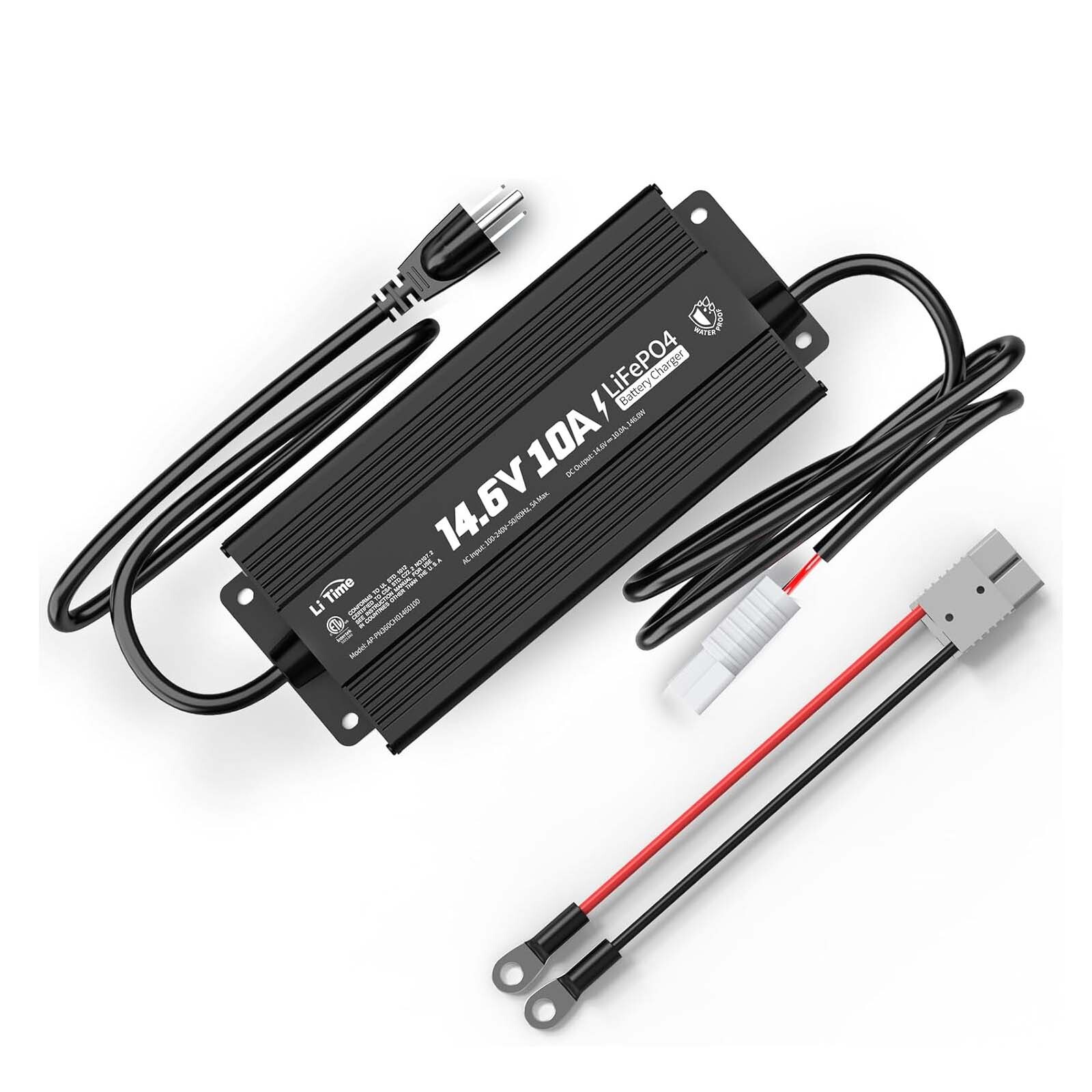 LiTime IP67 Waterproof 14.6V 10A LiFePO4 Onboard Charger for Outdoor Marine Use