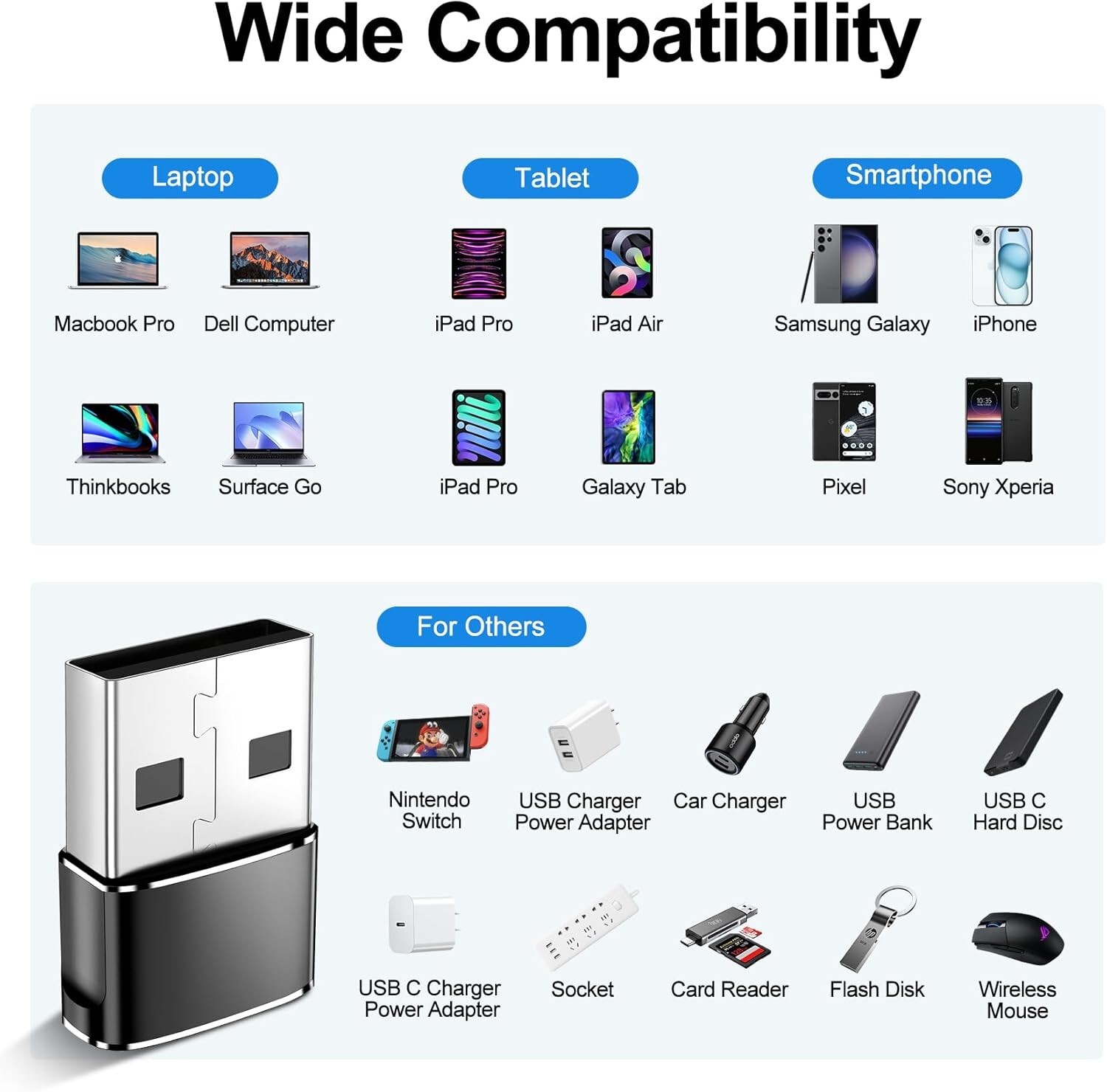 4 PACK USB to USB C Adapter Type-C Female to A Male OTG Converter Car Charger