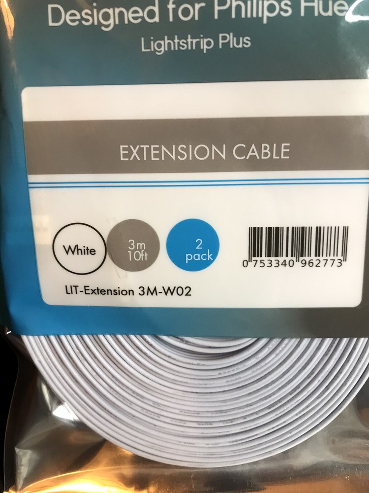 Litcessory Extension Cable for Philips Hue Lightstrip Plus White 3m 10ft 2 Pack