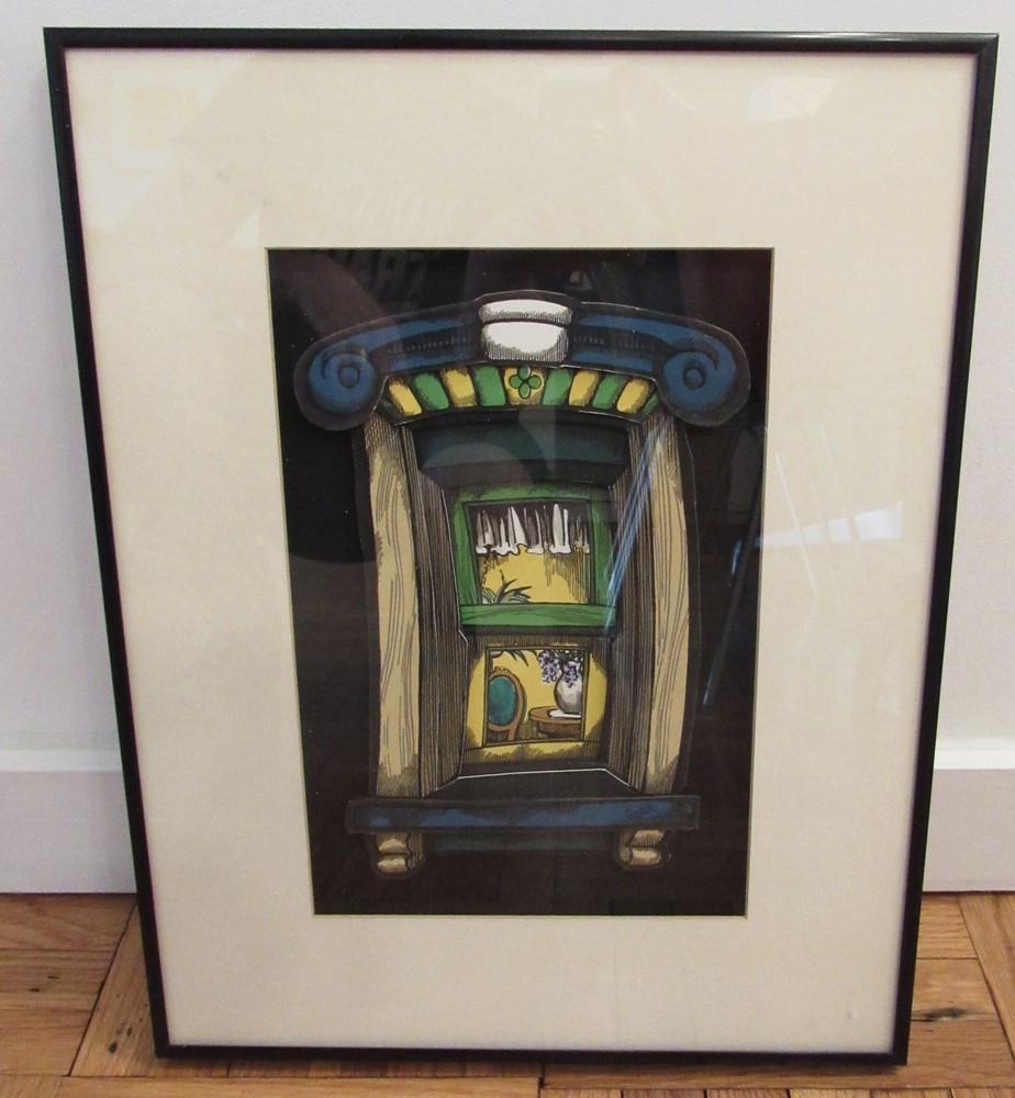 Framed three dimensional view out window signed Jaclyn Garlock 14x18 3D art