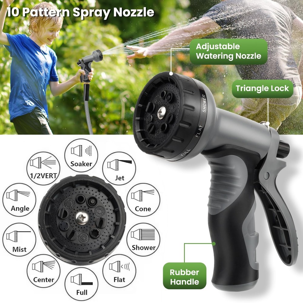 KLABB 36FT Garden Hose 5/8" with Solid Brass Connectors & 10-Function Nozzle,...