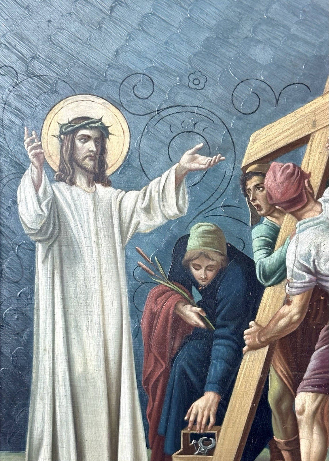 Antique (Late1800’s ) Oil Retablo on Copper , One of ‘14 Stages of The Cross’,