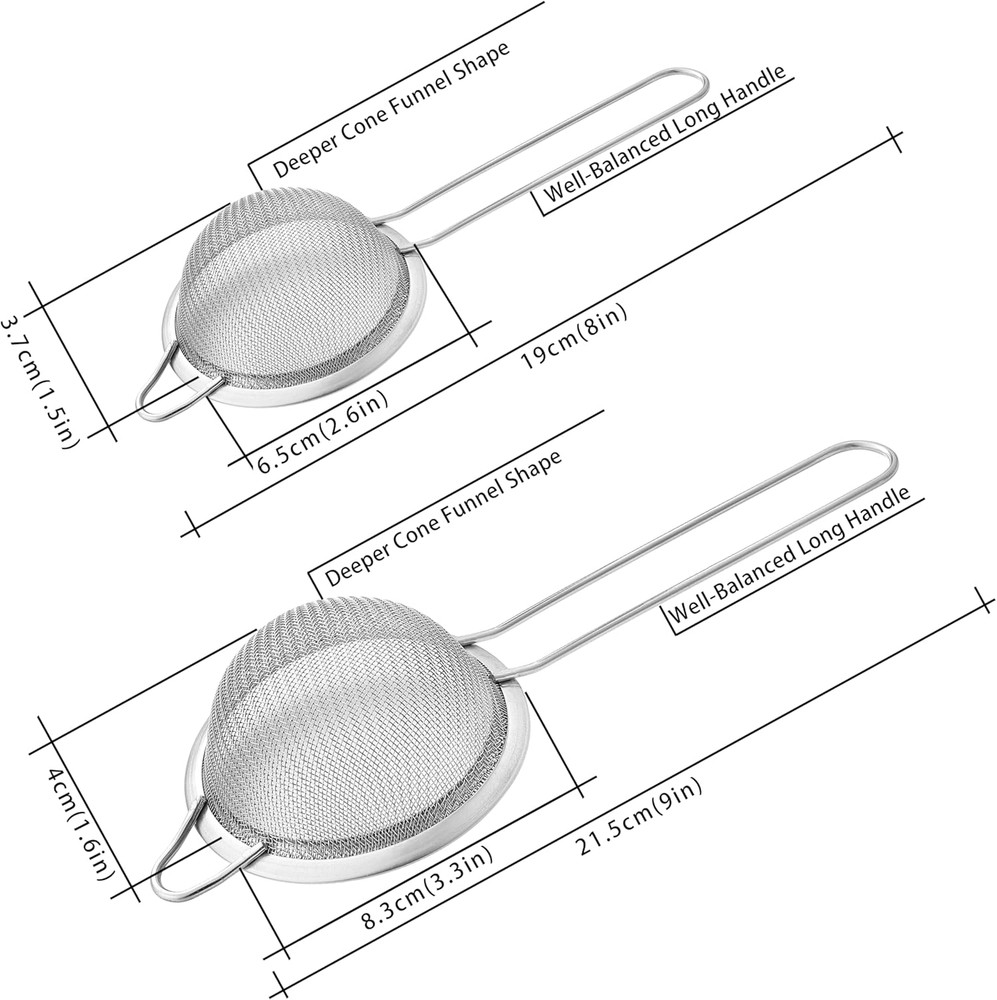 2 Pack Fine Mesh Strainers, Mini Stainless Steel Strainer with Handle for Kitche