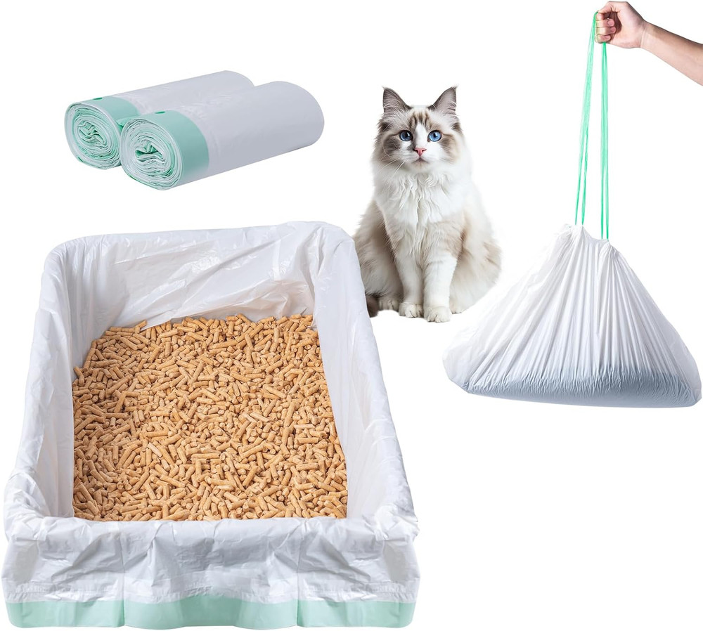 Large Litter Box Liner, 20 Count Litter Box Liner, Extra Large Drawstring Lit...