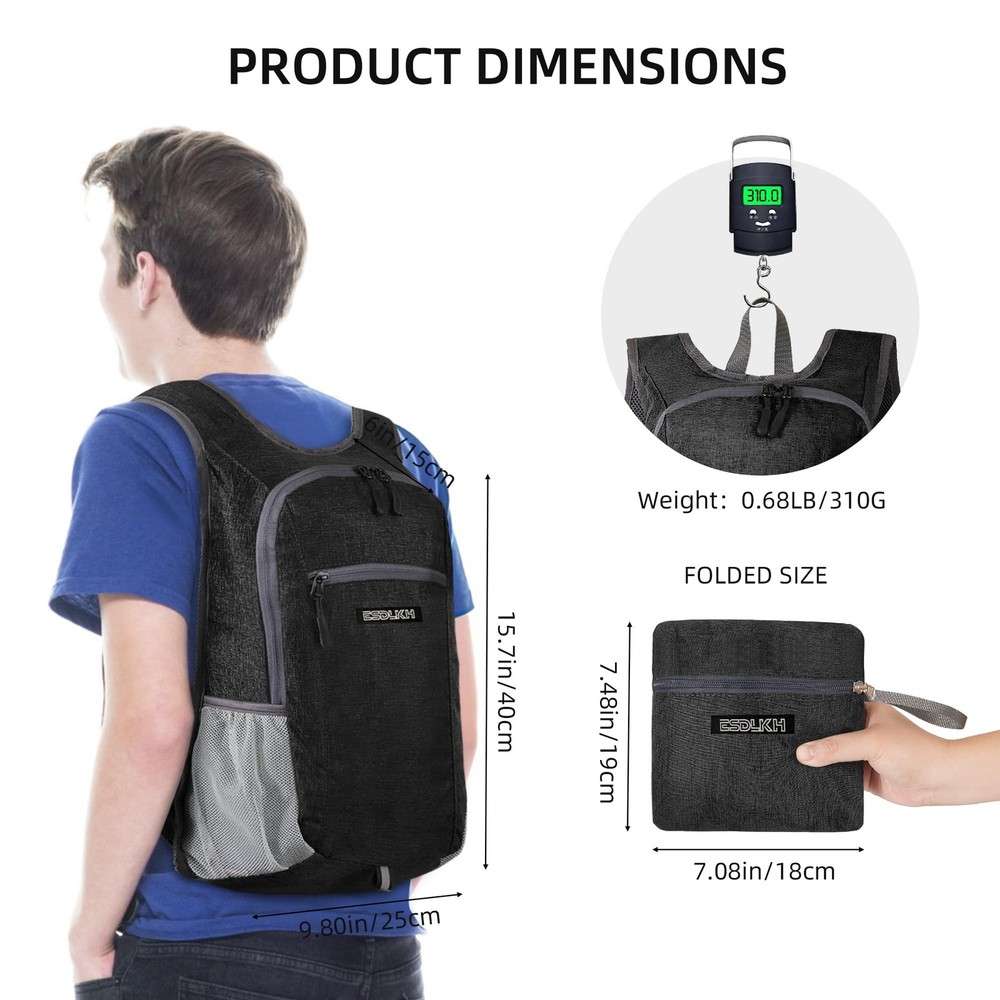 Small Hiking Backpack with Detachable Front Holder, Foldable Packable Back pa...