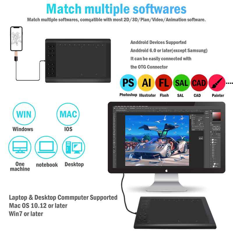 Digital Graphic Drawing Tablet with Screen Pen Display 22 Shortkey for Android