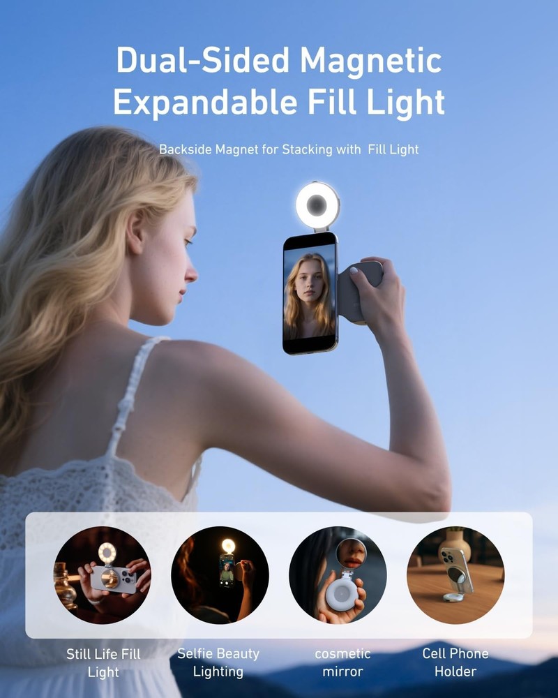 Fun Shot Magnetic Phone Camera Grip + C03 Magnetic Selfie Light (Silver) Bundle