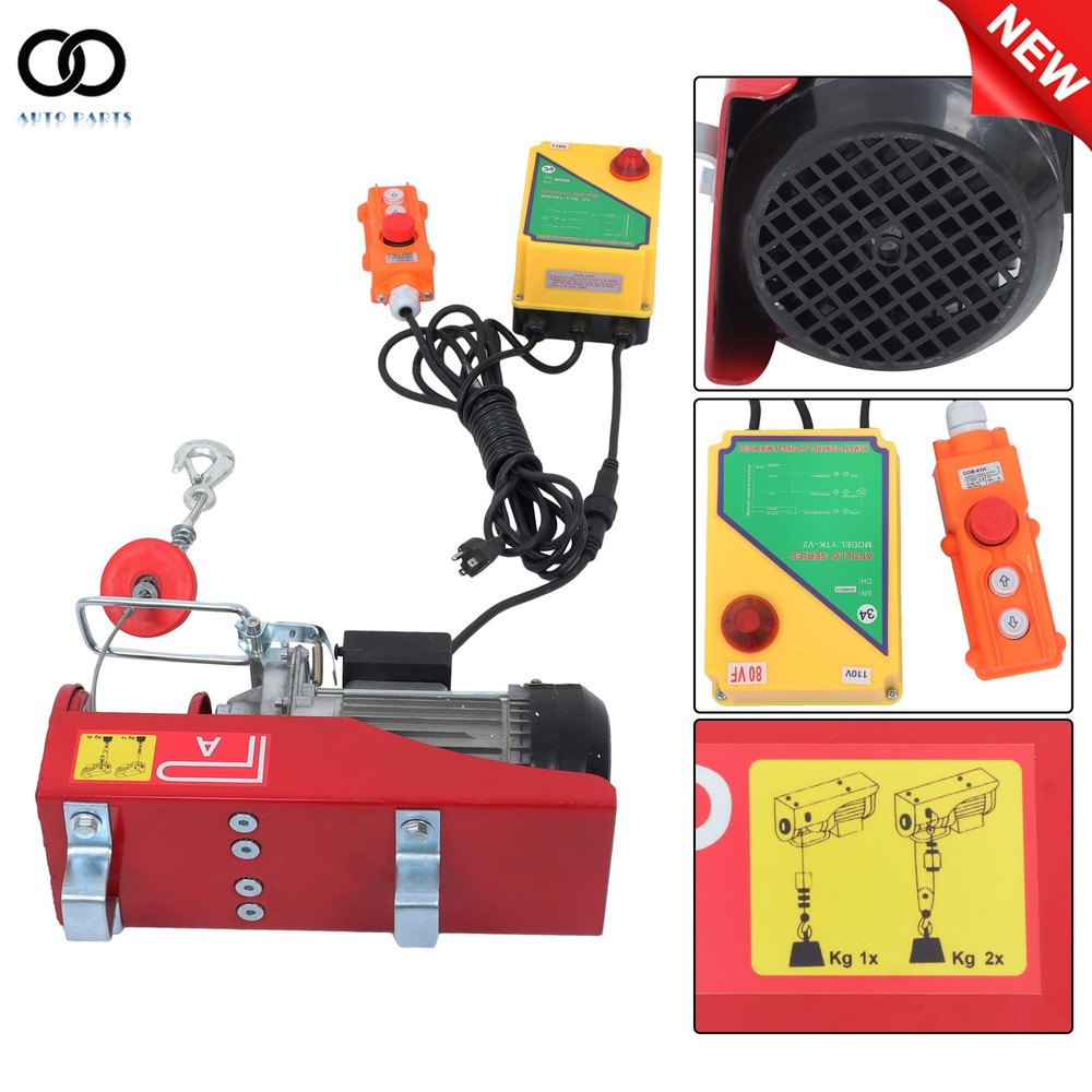 1320lbs Mini Electric Hoist 14ft Wired Remote + 328ft Wireless Remote Control