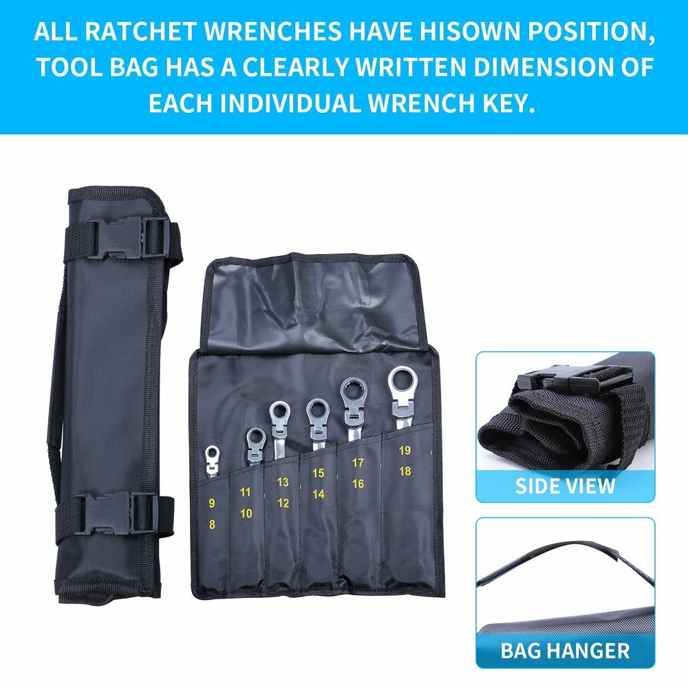 6Pcs Universal Double Box End Ratcheting Wrench Flex-Head Extra Long Spanner Set