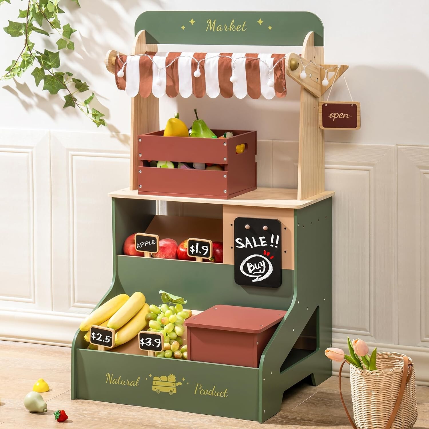 Robud Wooden Grocery Store Playset Play Store Starlight Market Playset for 3+
