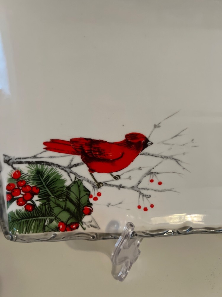 NEW Christmas Red Cardinal Ceramic Serving Tray