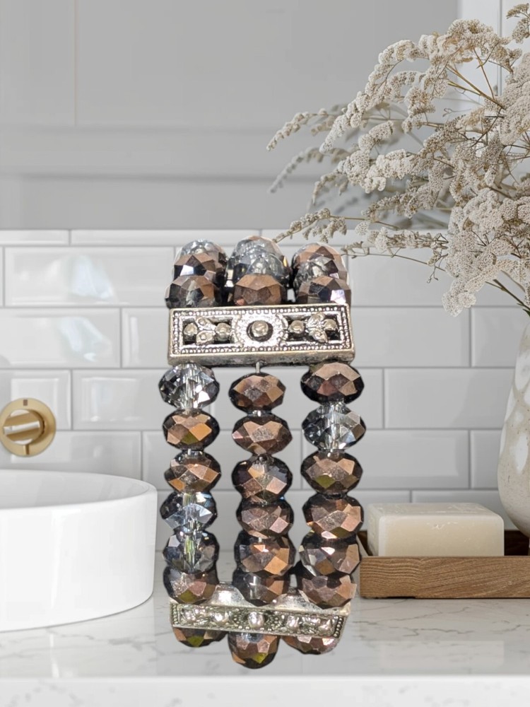 Three Strand Hand Beaded Quartz Bracelet