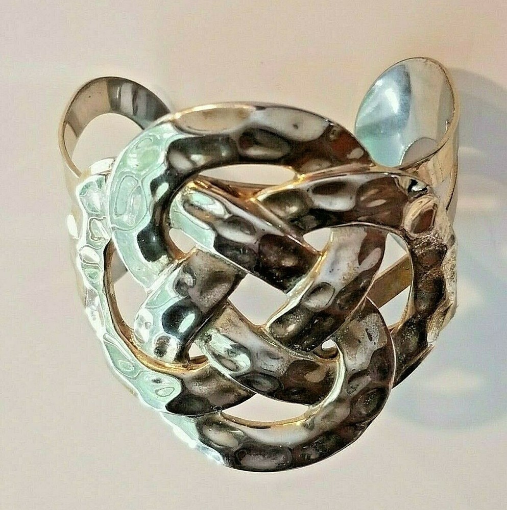 Hammered Silver-tone Twisted Bold Cuff Bracelet Boho-chic