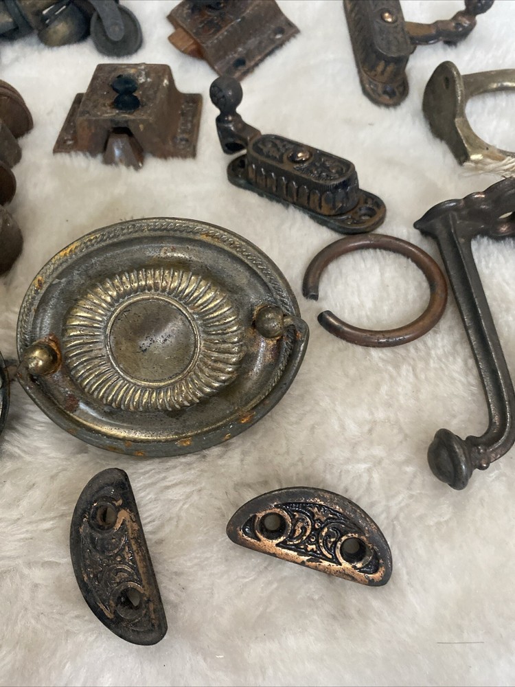 Antique Hardware Lot Pulls Latch Wheels Hook