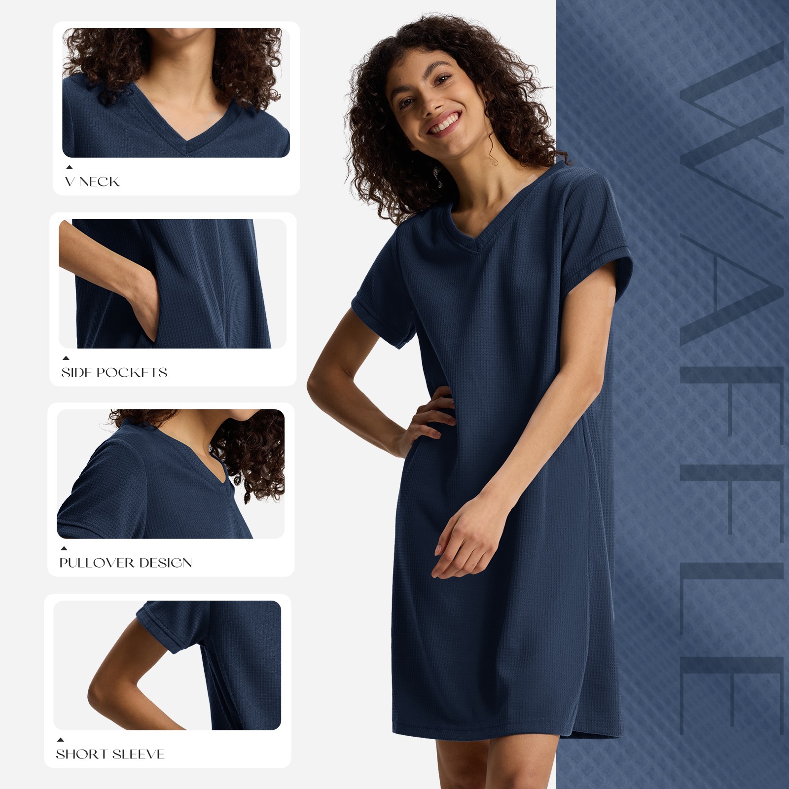 SIORO Women Short Sleeve Nightgowns Comfy Sleepshirt Sleepwear Waffle Loungewear