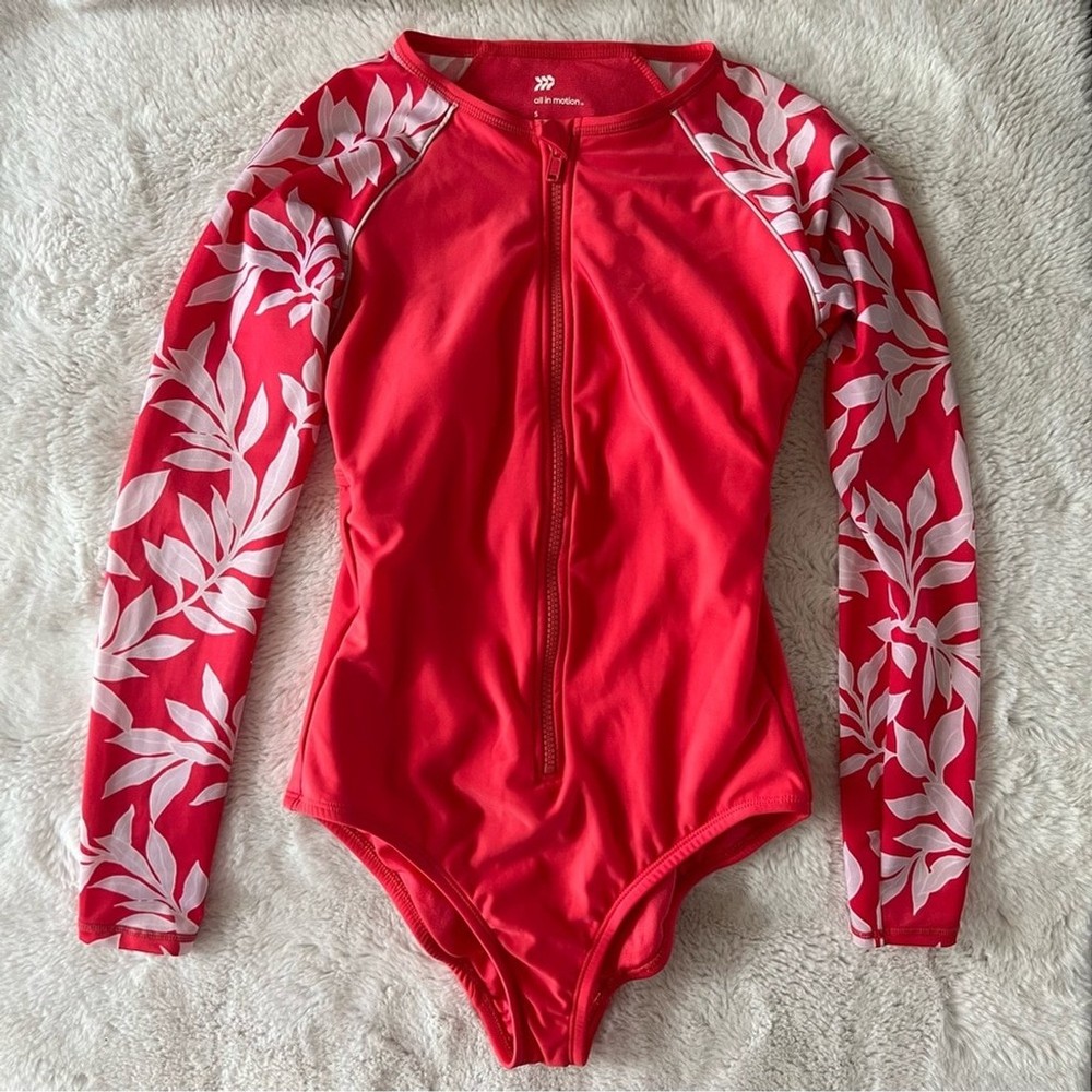 Long sleeve zip front one piece bathing suit Size S