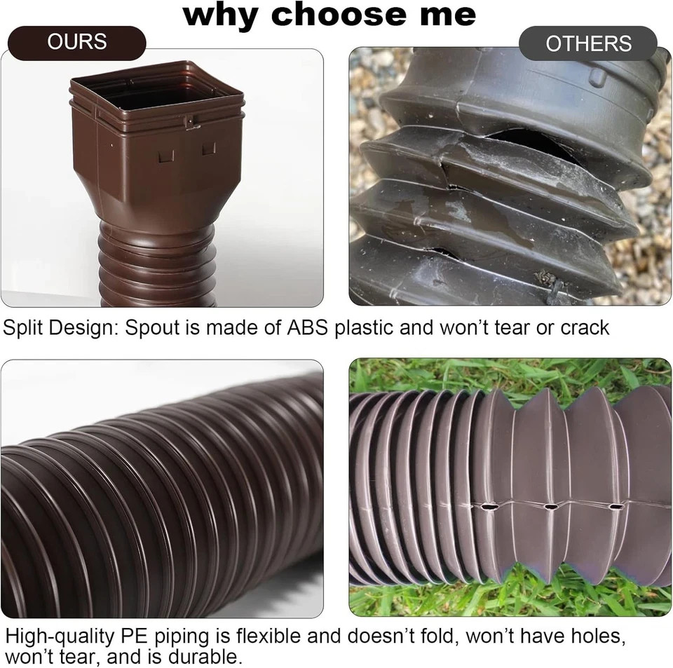 11.5ft Long Gutter Downspout Extensions Flexible, Drain Brown